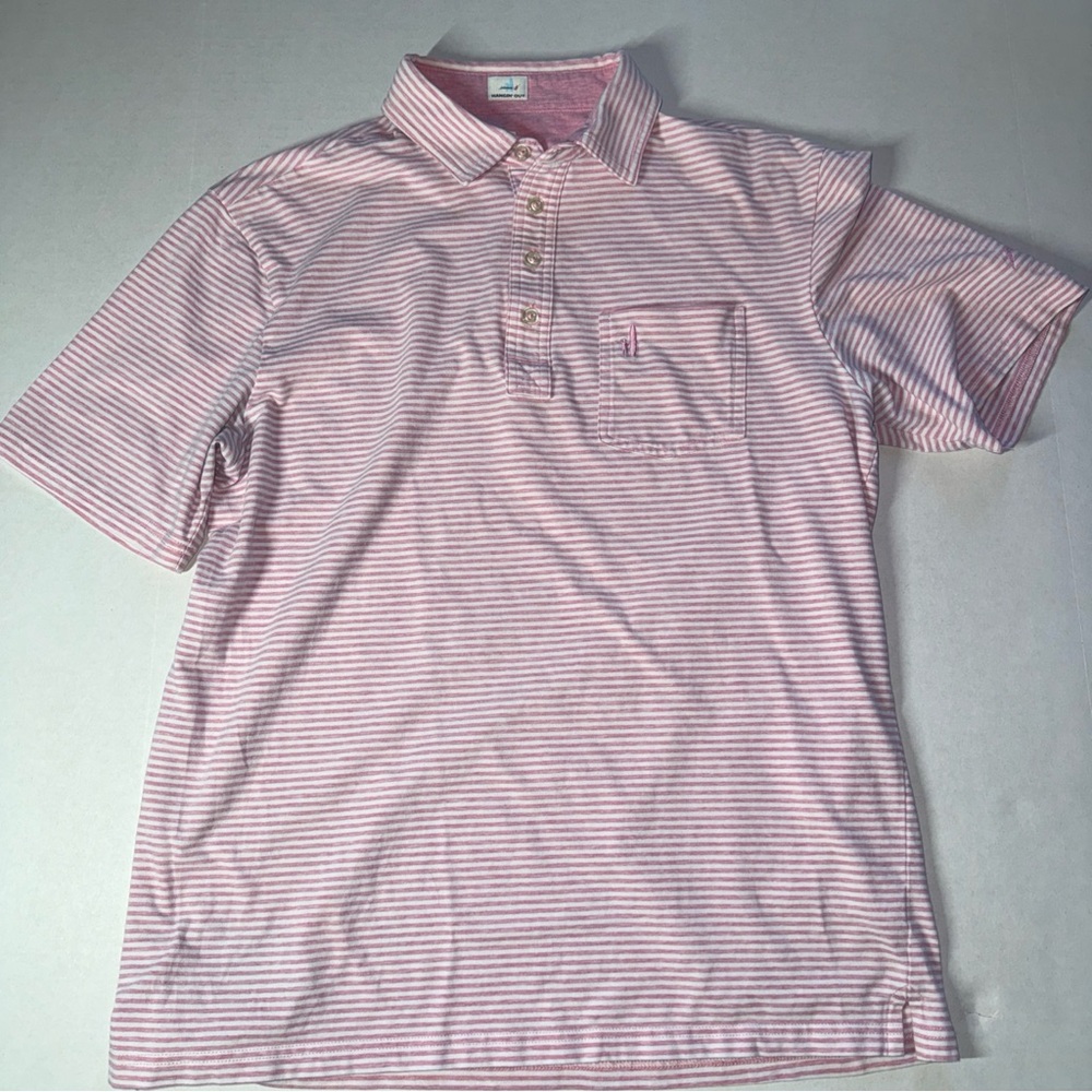 johnnie-o HANGIN’ OUT pink stripe polo shirt size medium